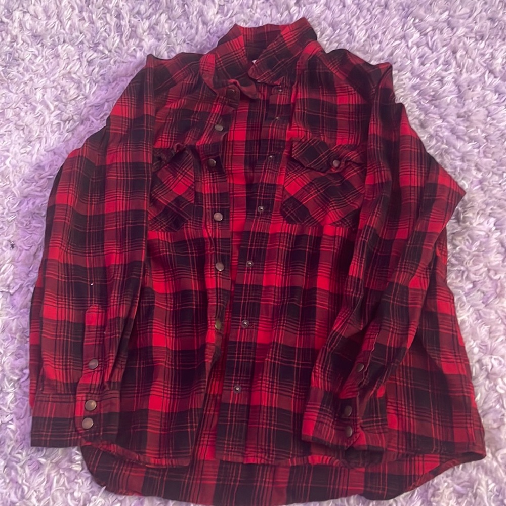 Red plaid button up long sleeve shirt unisex **MEN AND WOMEN!!!**
